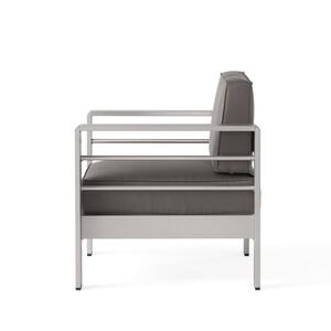 Cape Coral Silver 7-Piece Aluminum Patio Conversation Set with Khaki Cushions