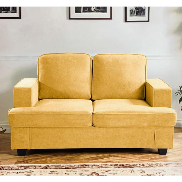 US Pride Furniture Beauti 61 in. Wide Square Arm Velvet Modern Rectangle 2-Seat Loveseat in Musterd Yellow