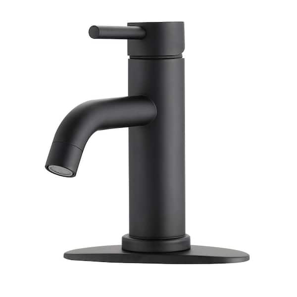 Single Handle Single Hole Bathroom Faucet with Deckplate Included and Spot Resistant in Matte Black
