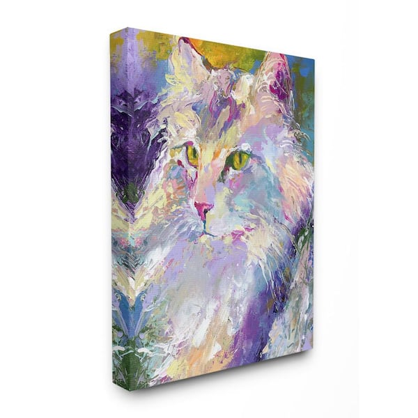 Multi-Color The Stupell Home Décor Collection Brightly Rainbow Purple Painted Cat Portrait Stretched Canvas Wall Art 24 x 30 