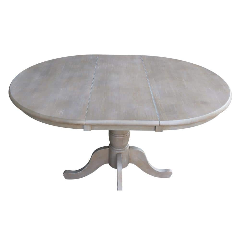 Washed Gray Taupe 36" Round Extension Dining Table with 4 Cafe Chairs