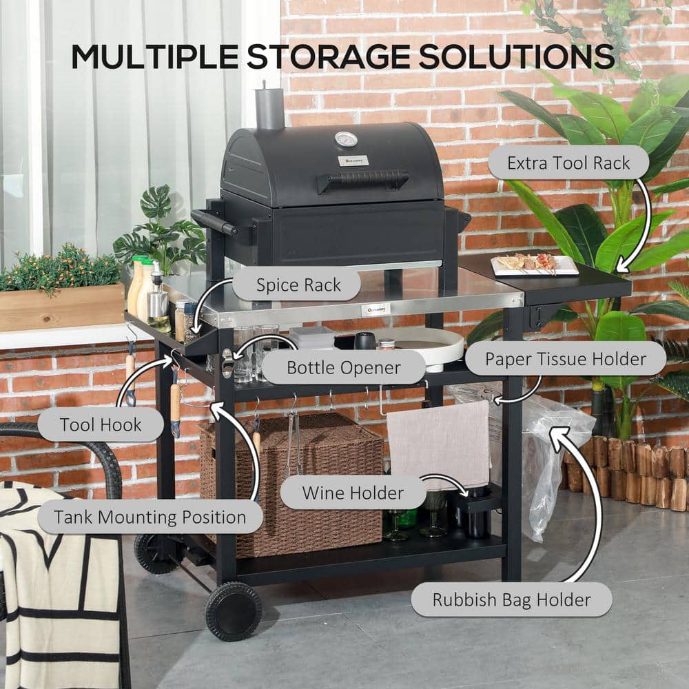Stainless Steel Outdoor Grill Cart with Folding Side Table and Wheels