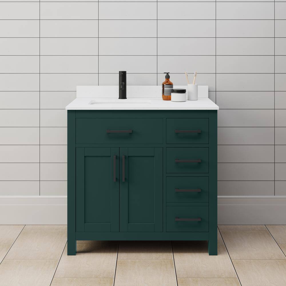 Green Freestanding Single Bathroom Vanity with White Cultured Marble Top