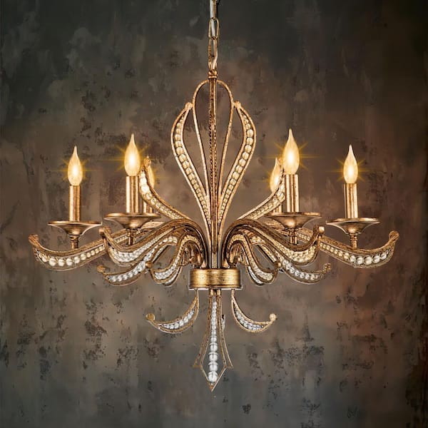 Ceolia 6-Light Vintage Silver Lotus Crystal Candlestick Chandelier