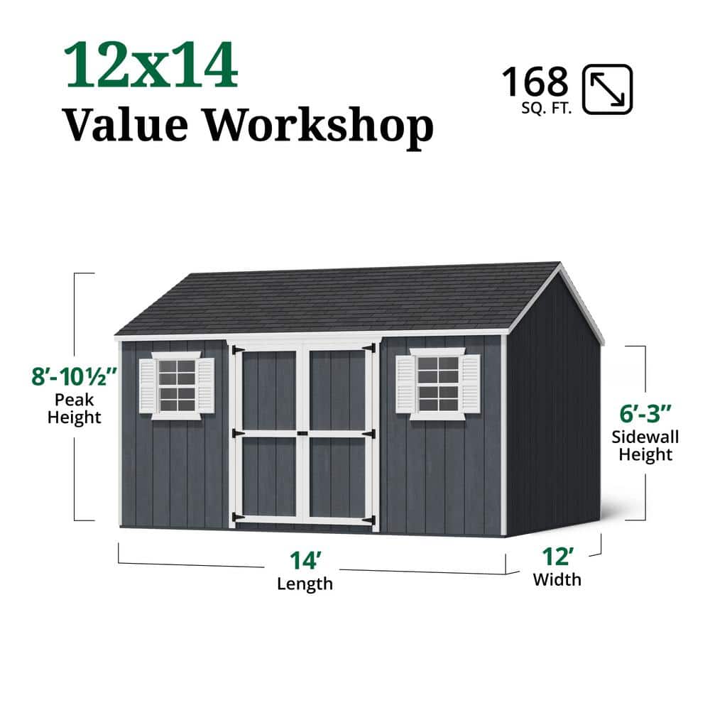 12x14 Dark Gray Wooden Workshop Shed with Windows and Floor