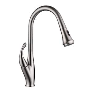 9.68 in. Single-Handle Pull-Down Sprayer Kitchen Faucet in Brushed Nickel