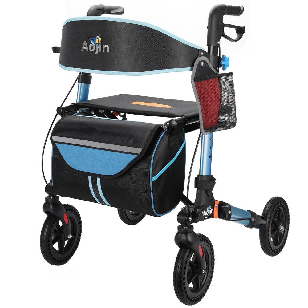 4-Wheel Lightweight Foldable All Terrain Rolling Walker with Seat for Senio