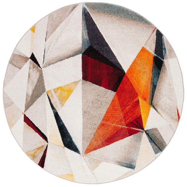 Porcello 5 ft. x 5 ft. Light Gray/Orange Geometric Round Rug