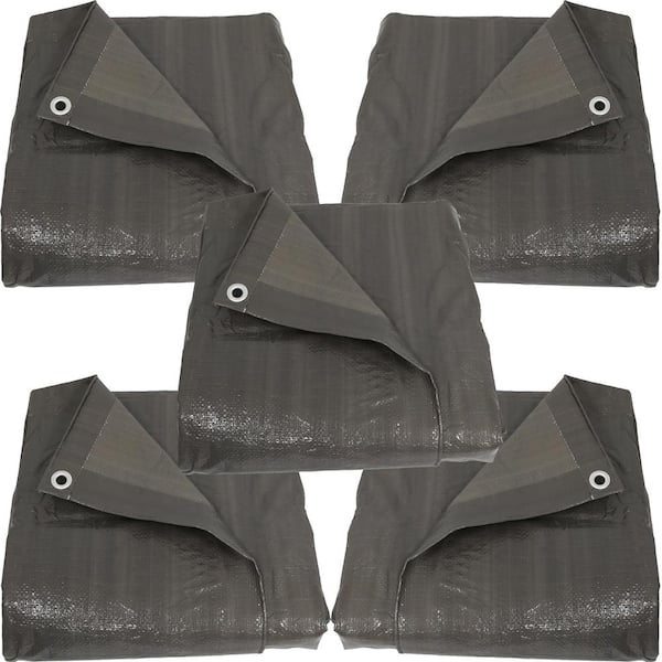 Sunnydaze 16 ft. W x 20 ft. L Dark Gray Heavy Duty Multi Purpose Tarp - Set of 5