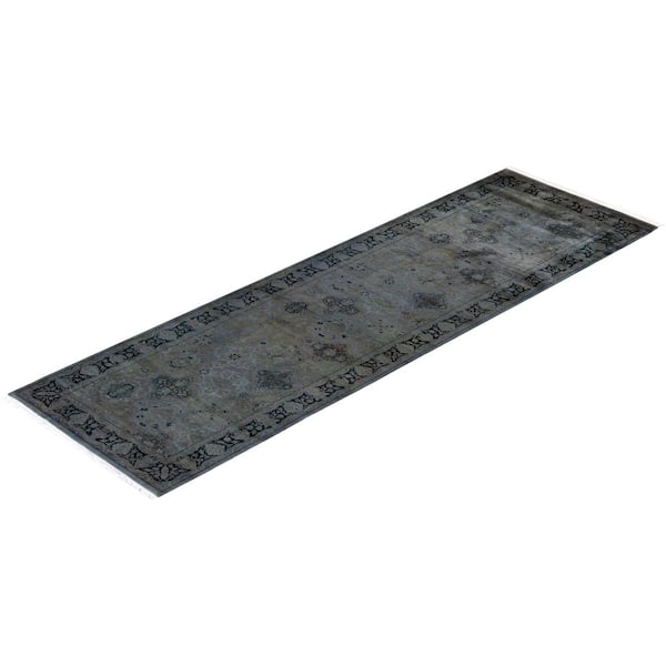 Overdyed Gray 3 ft. x 10 ft. 2 in. Wool Indoor Area Rug
