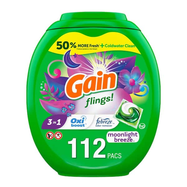 Gain Flings HE Moonlight Breeze Scent Liquid Laundry Detergent Pods ...