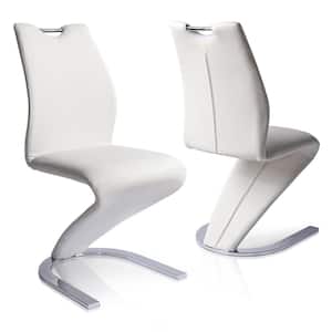 White Leather Upholstered Mermaid-shaped Dining Chairs with Chrome Legs (Set of 2)