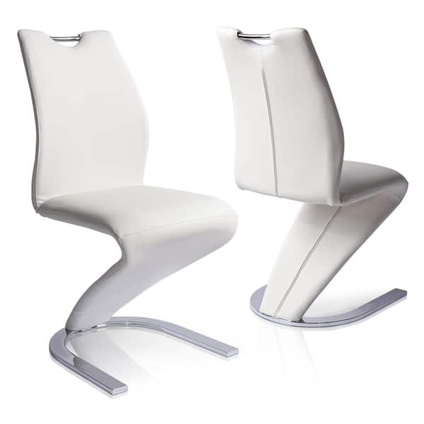 null White Leather Upholstered Mermaid-shaped Dining Chairs with Chrome Legs (Set of 2)