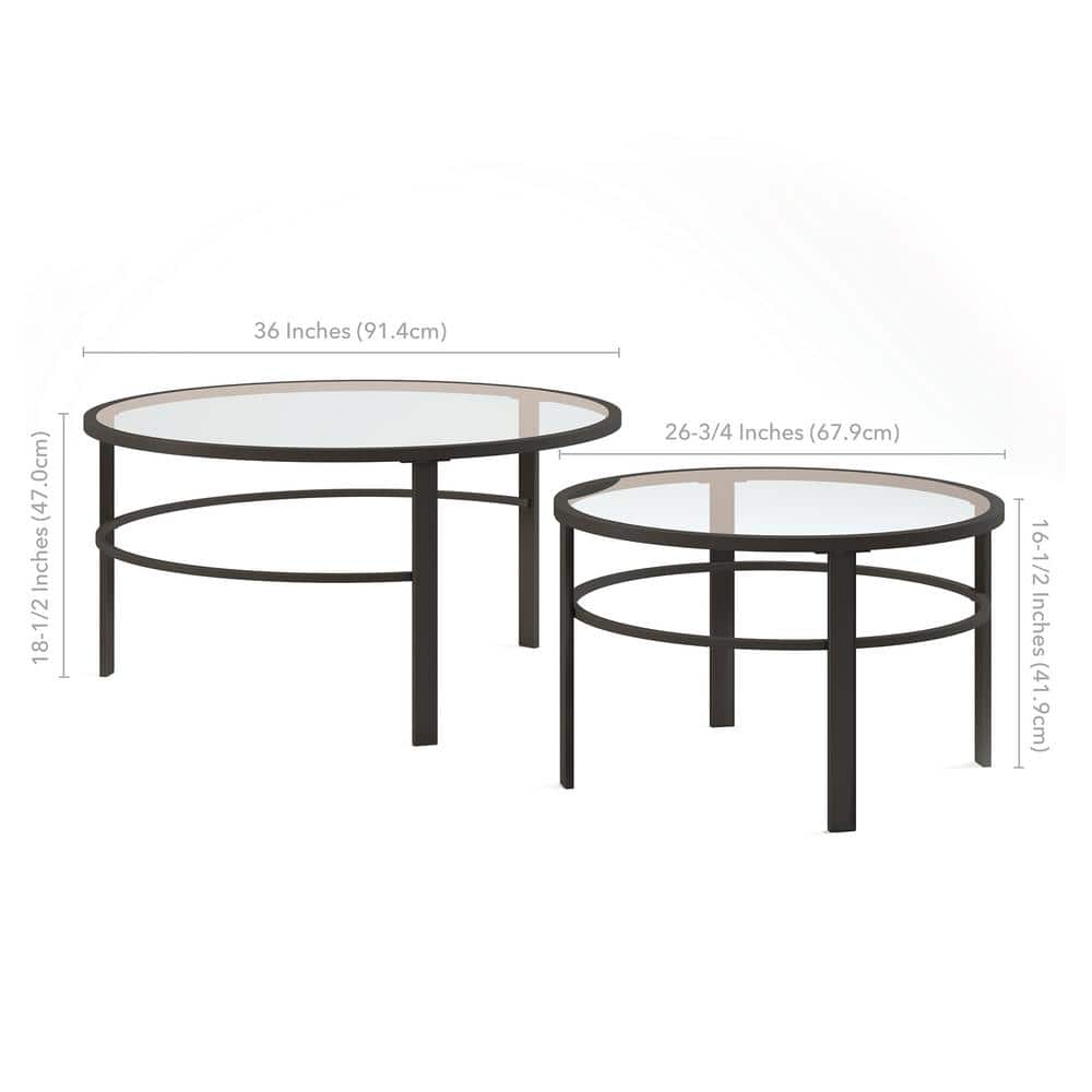 Blackened Bronze Round Glass Nesting Coffee Tables