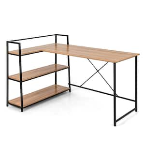 Costway 59 in. Rustic Brown Computer Desk with 4-tier Storage shelves ...