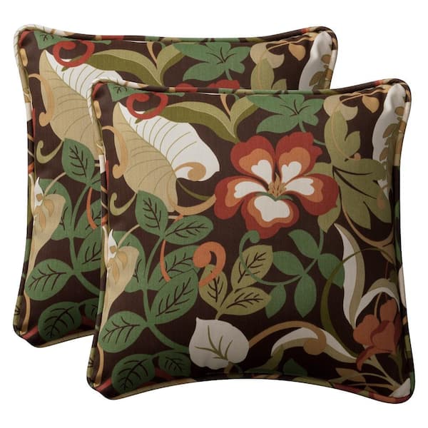 Pillow Perfect Floral Brown Square Outdoor Square Throw Pillow 2-Pack