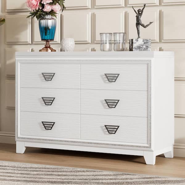 Harper & Bright Designs White Classic Design 6-Drawer 47.2 in. W Dresser with Metal Handles