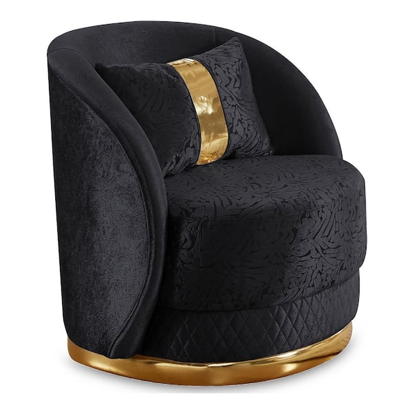 Jayda Black and Gold Polyester Upholstered Swivel Chair with Curved Tight Back