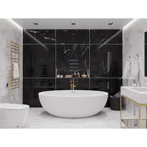 Lusso 75 in. L x 42 in. W Man-Made Stone Center Drain Freestanding Soaking Bathtub in Matte White