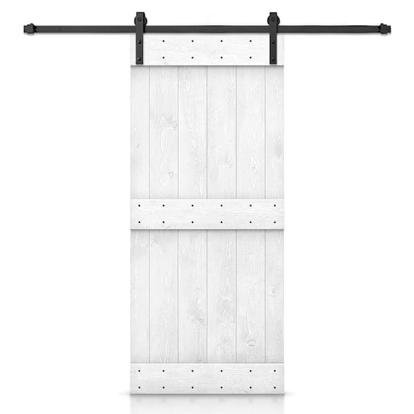 CALHOME 48 in. x 84 in. Distressed Mid-Bar Series Light Cream Stained DIY Wood Interior Sliding Barn Door with Hardware Kit