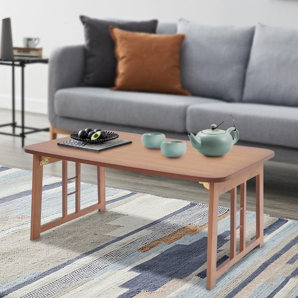 31.5 in. x 20 in. Rectangle Dark Brown Bamboo Wood Foldable Coffee Table Folding Table