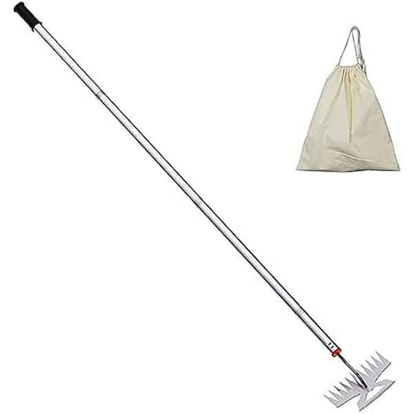 Misopily 59 in. Adjustable 2-in-1 Weeder with 11-Teeth Manganese Steel Rake Long Handle for Garden Lawn Backyard