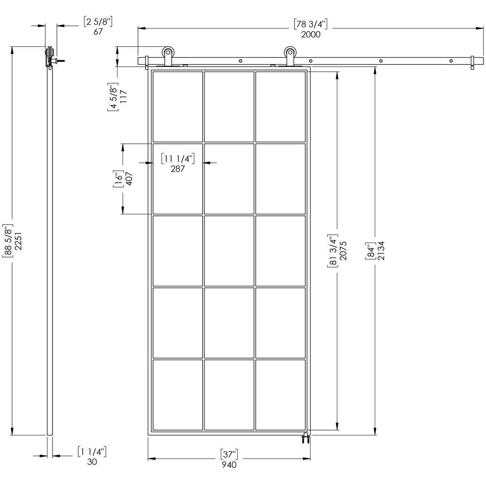 Queen's 37'' x 84'' Matte Black Clear Glass Sliding Barn Door