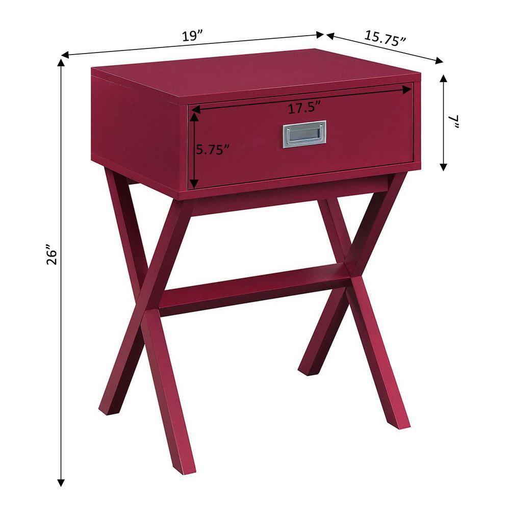 Cranberry Red Wood End Table with Storage Drawer