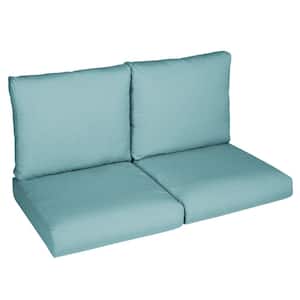Sorra Home 27 in. x 30 in. x 5 in. (4-Piece) Deep Seating Outdoor Loveseat Cushion in ETC Aqua
