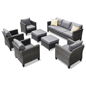 New Vultros Gray 7-Piece Wicker Outdoor Patio Conversation Seating Set with Dark Gray Cushions