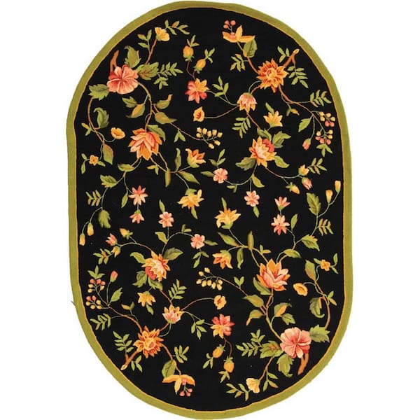Chelsea 3 ft. x 5 ft. Oval Black Speckled Floral Border Area Rug