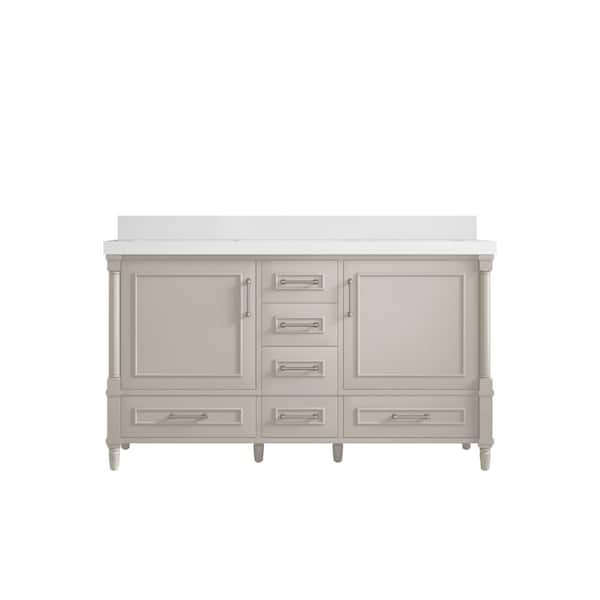Willow Collections Hudson 60 in. W x 22 in. D x 36 in. H Double Sink Bath Vanity in Fine Grain with 2 in. White Qt. Top