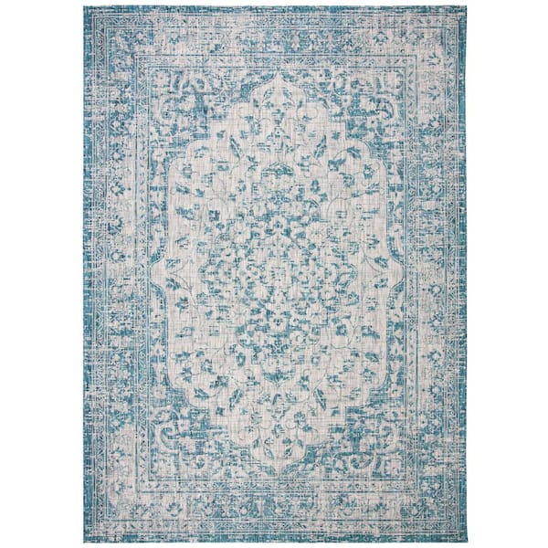 SAFAVIEH Courtyard Teal/Cream 8 ft. x 10 ft. Indoor/Outdoor Area Rug