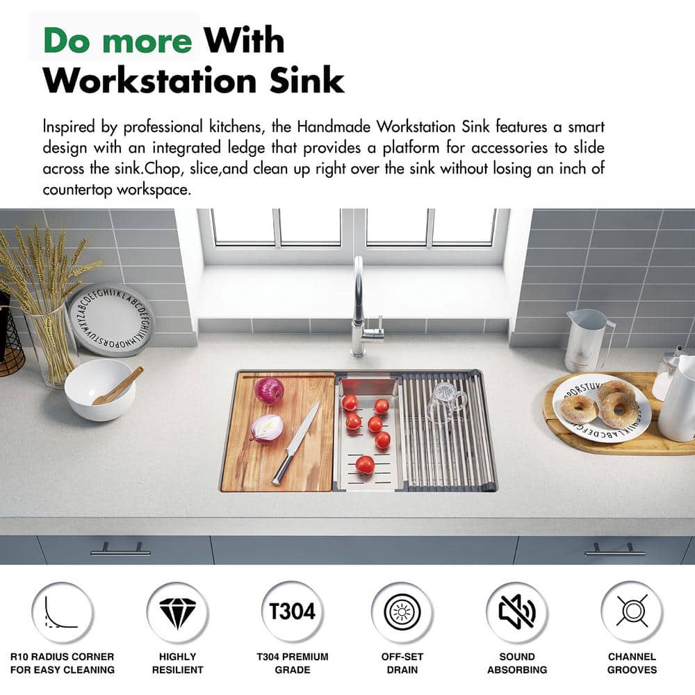 30" Stainless Steel Undermount Workstation Kitchen Sink with Accessories