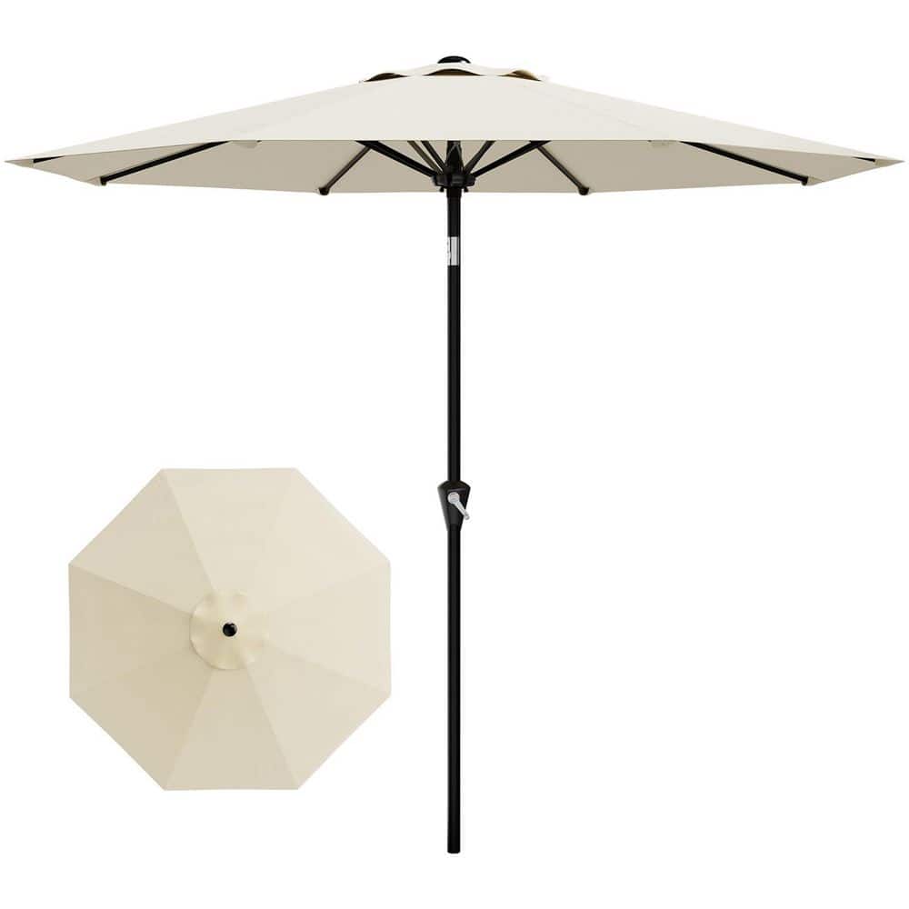 9 ft. Iron Market Push Button Tilt Patio Umbrella in Beige with Smooth Crank Lift,8 Sturdy Ribs UV Protection price history on PriceWatchPro