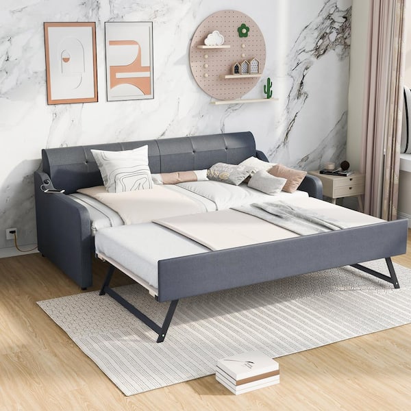 bemanning auteur maandag URTR Twin Size Daybed with Pop Up Trundle,Upholstery Daybed Sofa Bed with  USB Charging Design for Living Room Guest Room,Gray T-01685-E - The Home  Depot