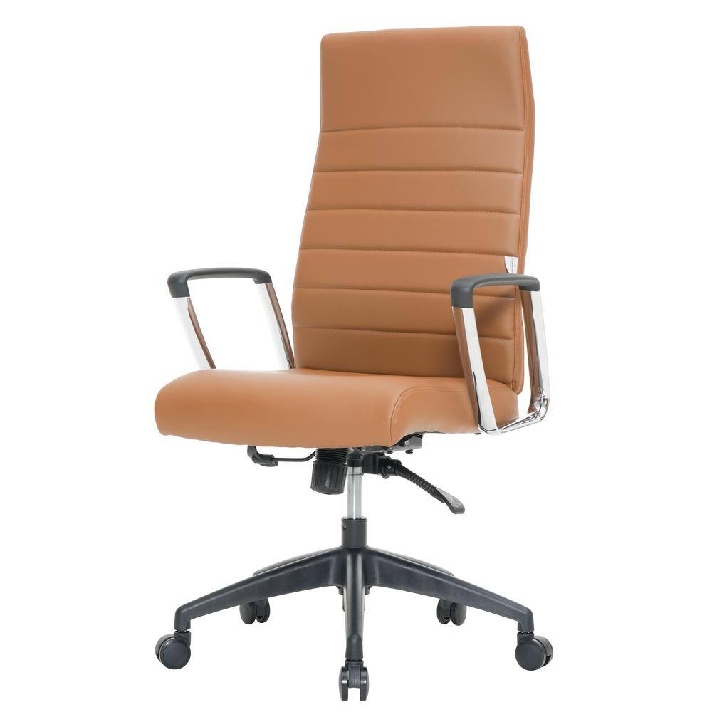 Hilton High-Back Swivel Leather Office Chair in Light Brown