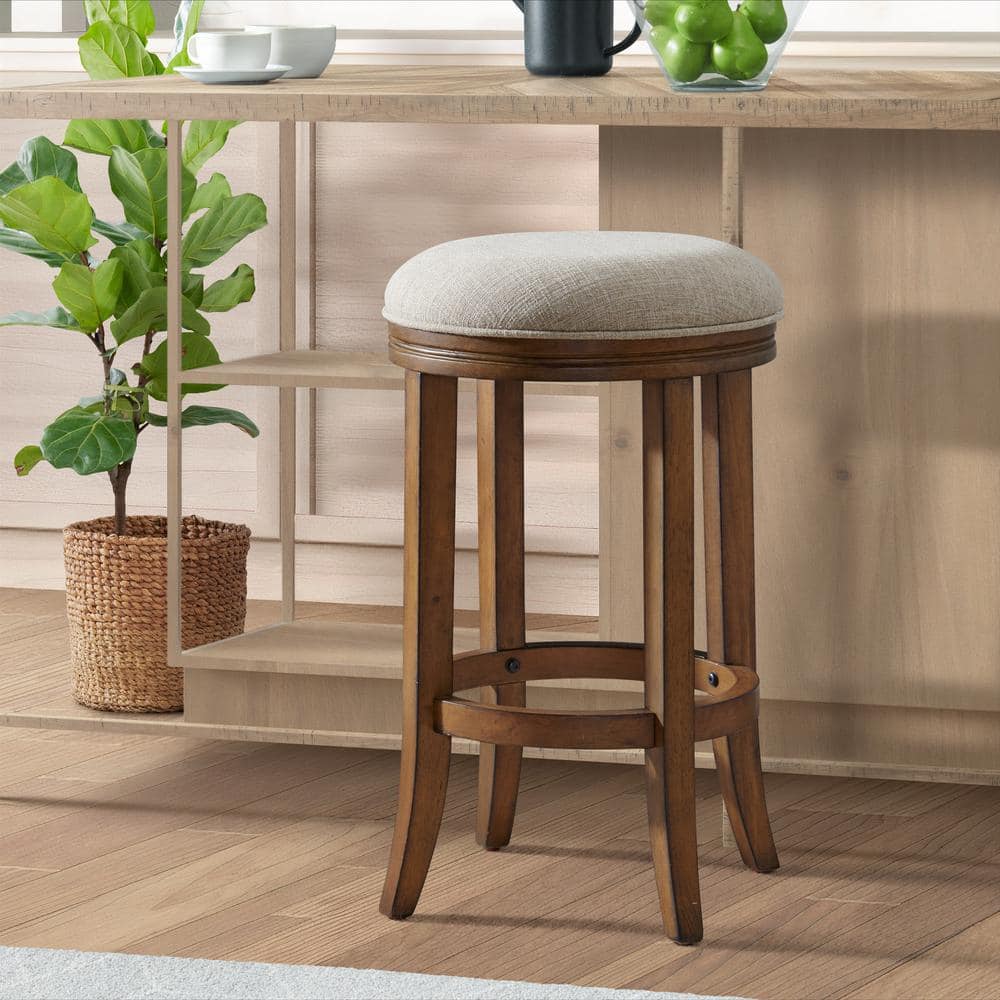 Natick 25 in. Round Brown Counter Height Backless Wood Stool with Cushioned