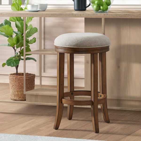 Alaterre Furniture Natick 25 in. Round Brown Counter Height Backless Wood Stool with Cushioned Seat