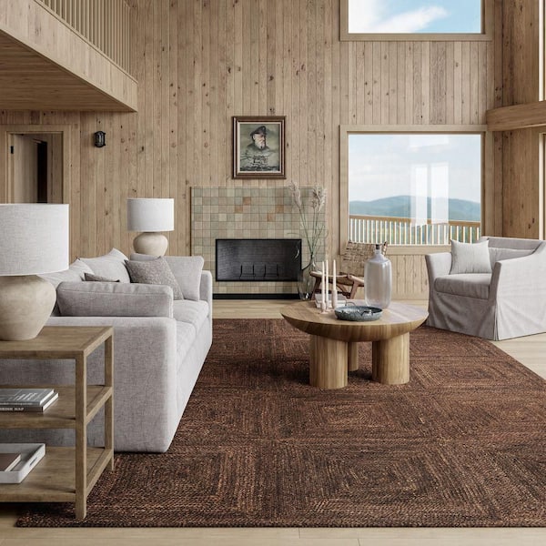 Juniper Tiled Jute Dark Brown 10 ft. x 14 ft. Indoor/Outdoor Patio Rug