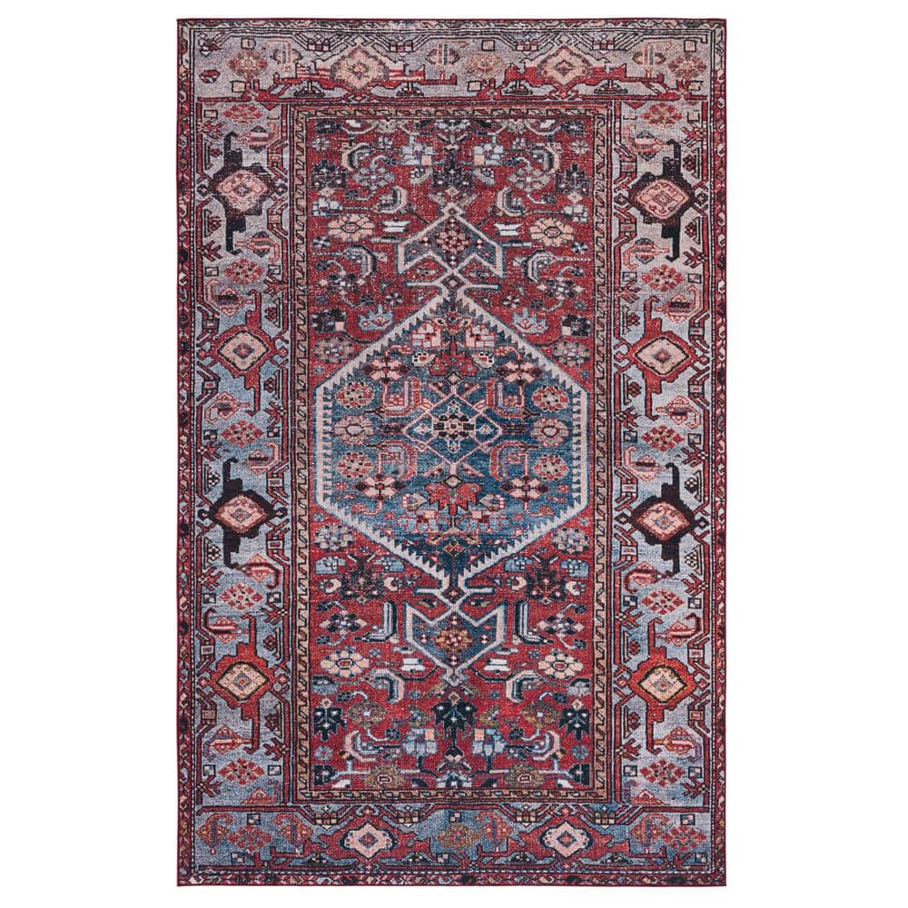 Tucson 3' x 5' Blue and Rust Machine Washable Area Rug