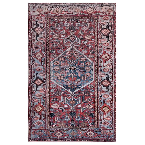 SAFAVIEH Tuscon Rust/Blue Doormat 3 ft. x 5 ft. Machine Washable Medallion Area Rug