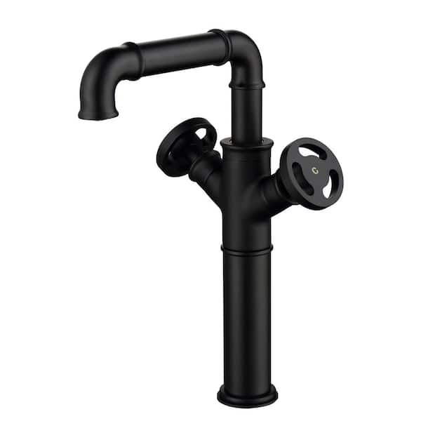 Industrial Double Handle Single Hole Bathroom Faucet in Matte Black