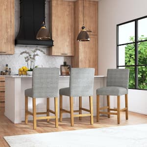 Classic 25.2 in. Sage Mini Grid Pattern Wood Bar Stool Counter Stool with Upholstered Seat