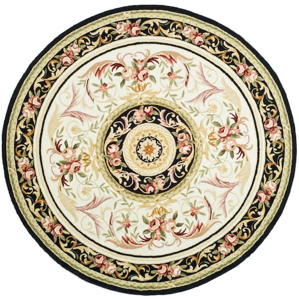 SAFAVIEH Chelsea Ivory/Black 3 ft. x 3 ft. Round Medallion Border Floral Area Rug