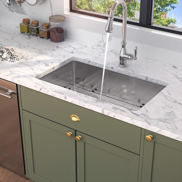 32 in. L x 19 in. W Undermount Single Bowl 16-Gauge Stainless Steel Kitchen Sink in Brushed Nickel