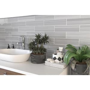 Hand Painted Rectangular 3 in. x 12 in. Neutral Gray 30 Glass tile (10 sq. ft./per Case)