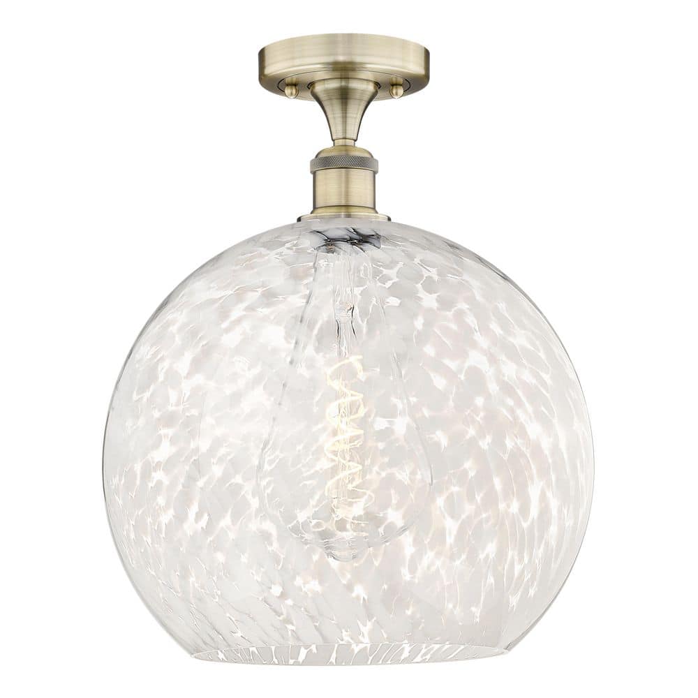 White Mouchette 13.75 in. 1-Light Antique Brass Modern Semi-Flush Mount with Frosted Glass Shade price history on PriceWatchPro