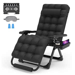 Koepp 26 in. W Metal Zero Gravity Outdoor Recliner Oversized Lounge Chair Cup Holder and Black Cushions