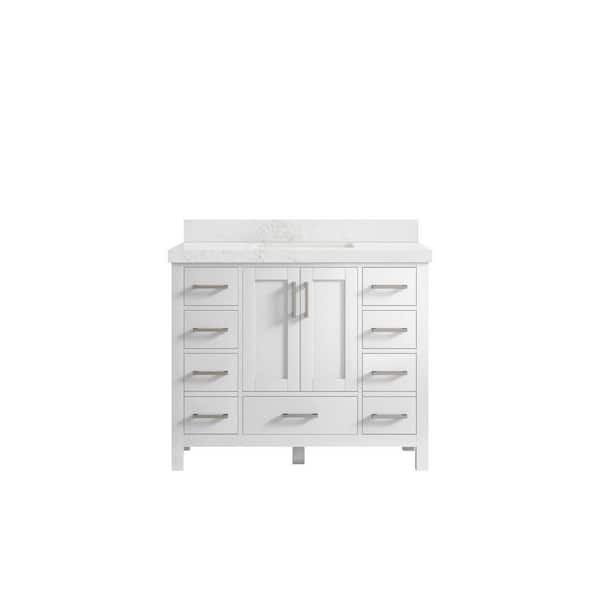 Willow Collections Malibu 42 in. W x 22 in. D x 36 in. H Bath Vanity in White with 2 in. Empira Quartz Top